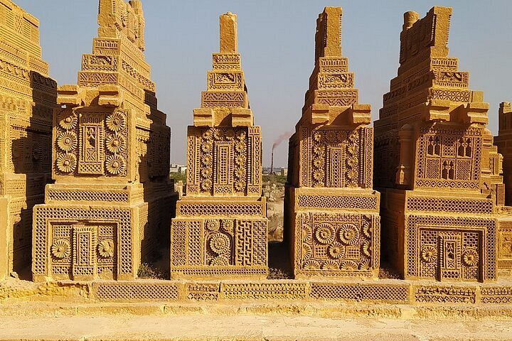 Shri Varun Dev Temple on Manora Island, Karachi, Pakistan, dedicated to the Hindu god of oceans, showcasing intricate stone carvings and coastal architecture