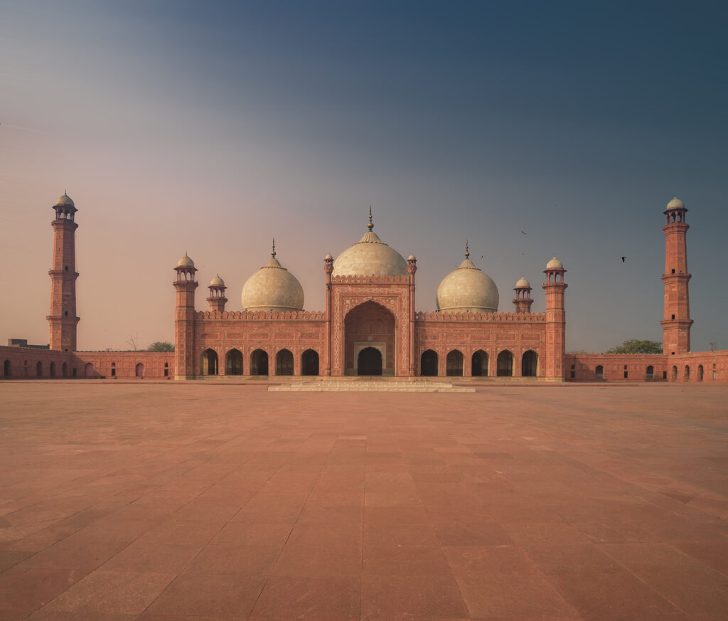 Badshahi Mosque courtyard and minarets in Lahore