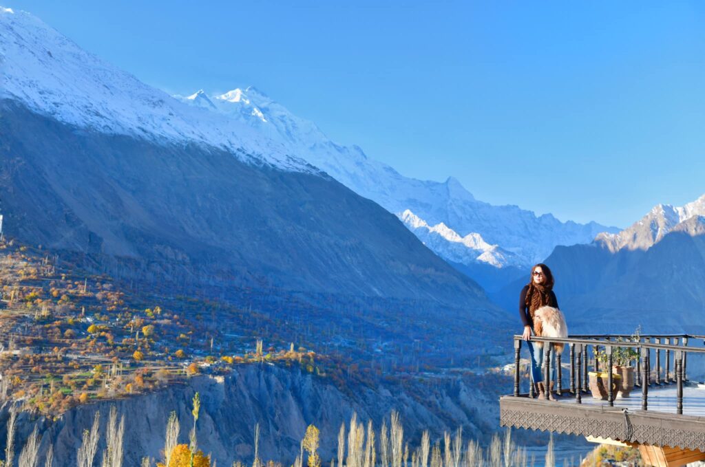 Visitor looking across the Hunza mountain landscape