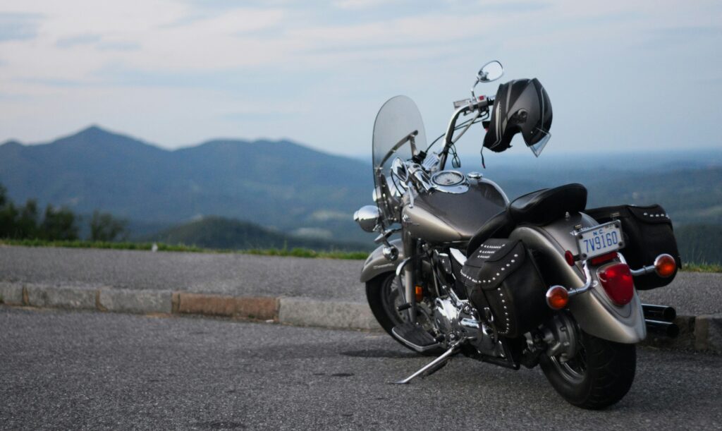 Close view of a motorcycle on an adventure route