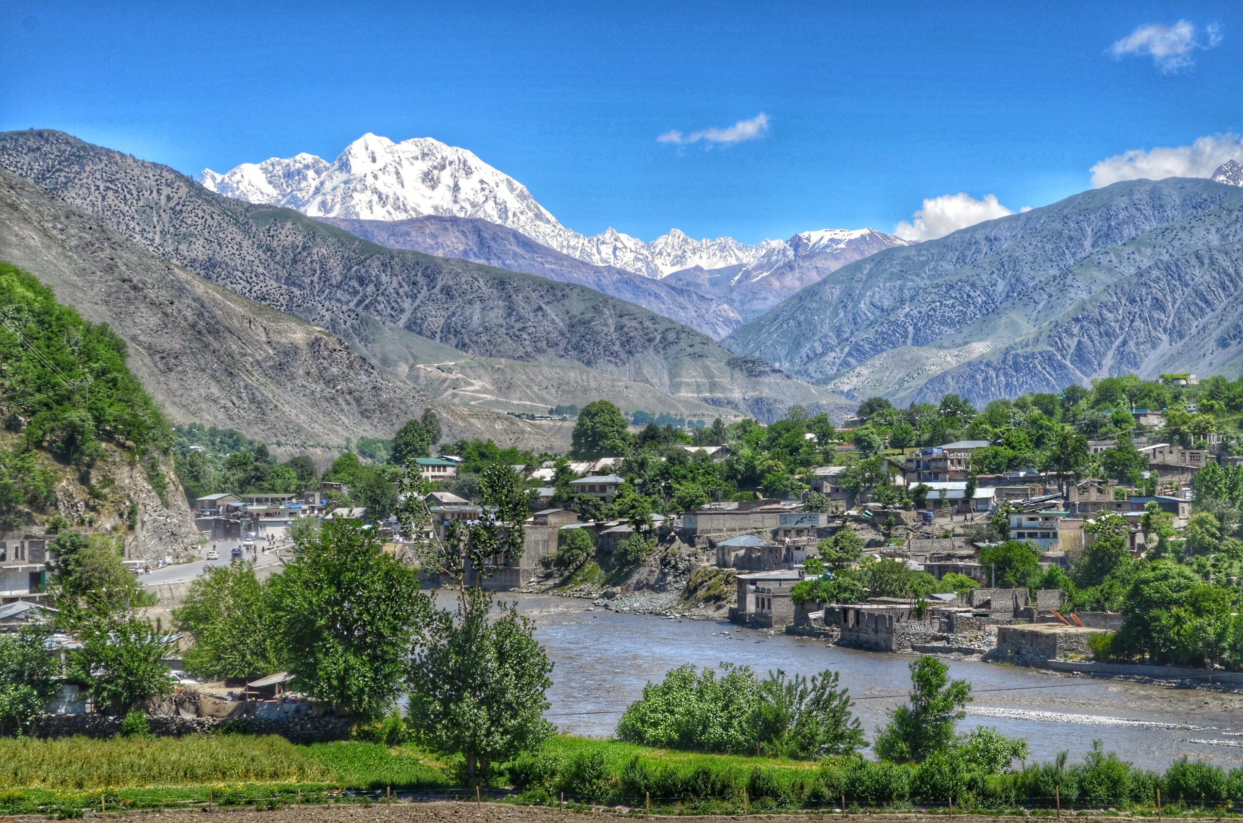 Chitral town with mountain scenery in the Hindu Kush