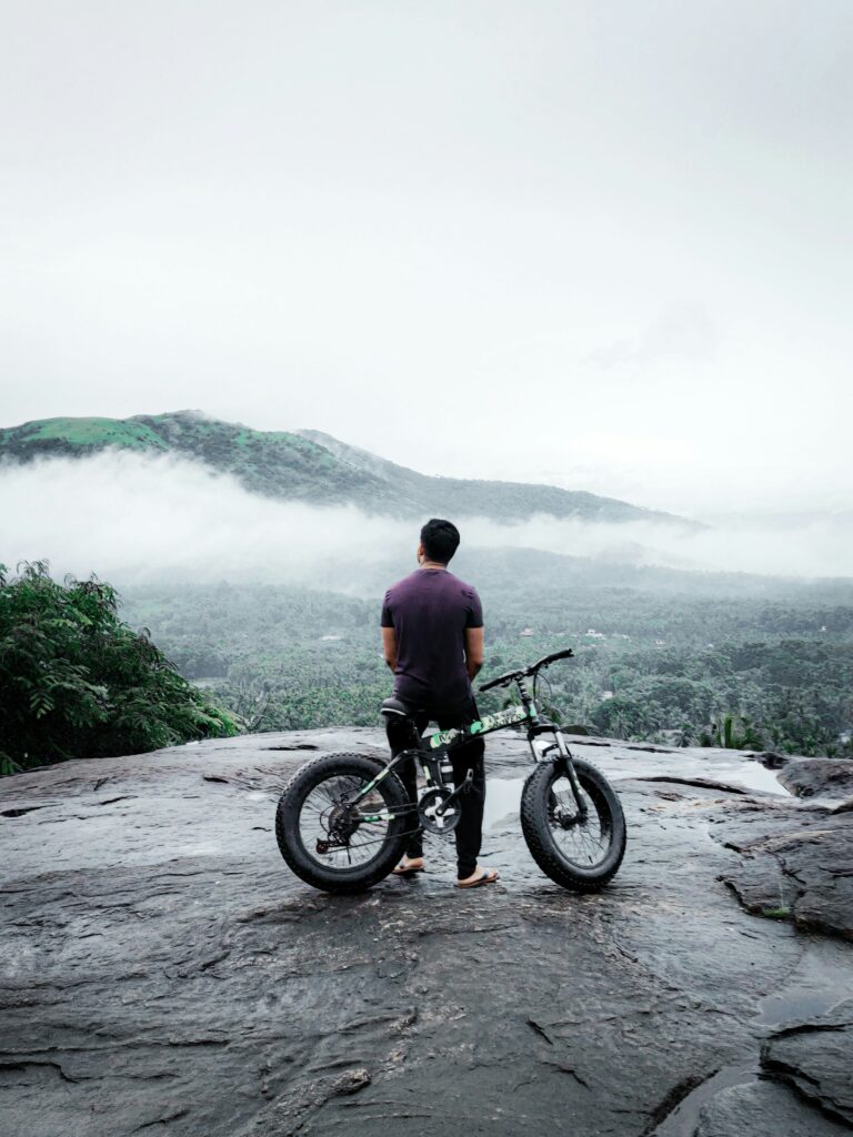 Bicycle on a misty mountain route