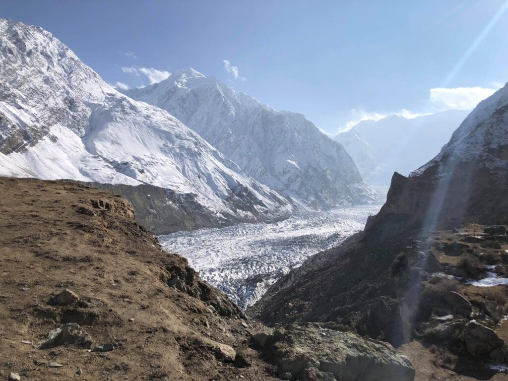 Snow and ice on a mountain glacier