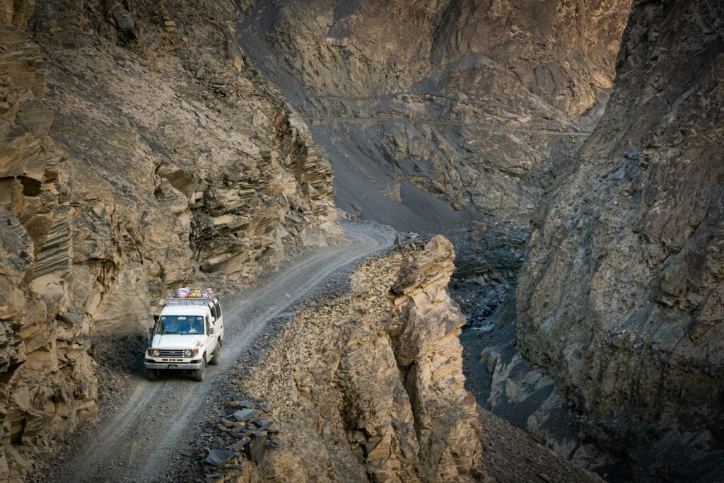 Jeep on the rocky road toward Shimshal