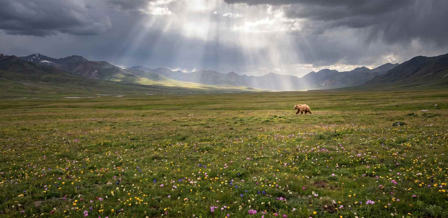 Deosai Plains in Pakistan a vast high altitude plateau with wildflowers and Himalayan brown bear habitat