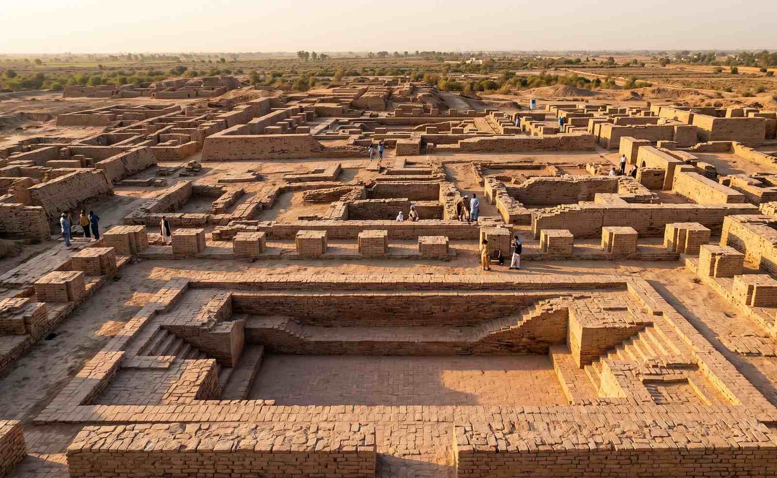 Mohenjo-daro archaeological ruins in Sindh Pakistan showing ancient brick streets drainage systems and the Great Bath of the Indus Valley Civilisation